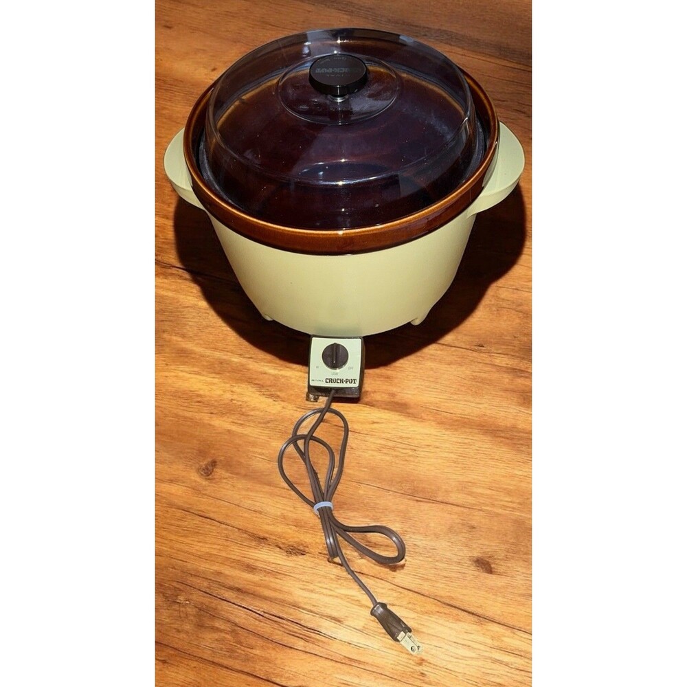 Vintage Rival 4 Quart Crock Pot SH-1 6 AMPS Rare Design Brown Insert With Lid - Picture 2 of 6